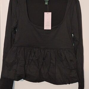 Wild Fable Black Peplum Long Sleeve Blouse